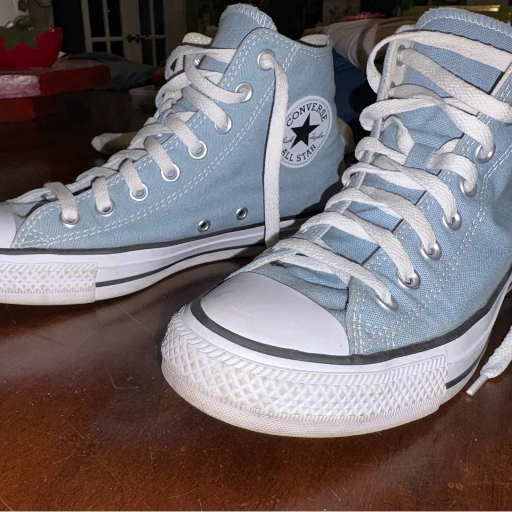 Converse High-Top Canvas Sneakers in Light Blue and White